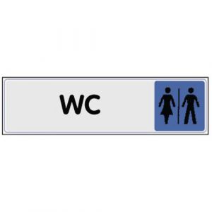 Plaque De Signalisation 170x40 Texte Wc Logo B Leu