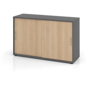 Armoire Ã Portes Coulissantes - MÃ©tal-2-graphite-chÃªne