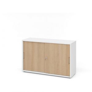 Armoire Portes Coulissantes - MÃ©tal-2 Cases-blanc-chÃªne