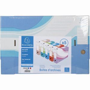 Lot 5 Boites Archive Dos 80mm Carton Ondul&Atilde;&copy; Assorties