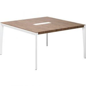 Table De R&Atilde;&copy;union X9 En Placage Bois Noyer Am&Atilde;&copy;ricain L140 X 140 Pied Metal Blanc