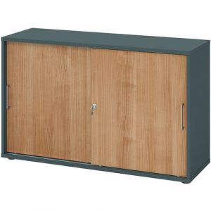 Armoire Ã Portes Coulissantes - MÃ©tal-2-graphite-noyer
