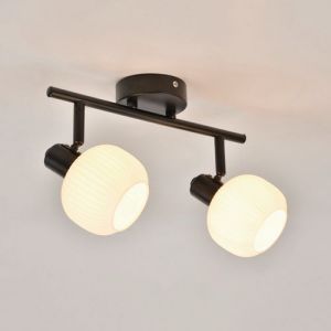 Spot Rectangulaire 2 Lumi&Atilde;&uml;res M&Atilde;&copy;tal.abat-jour Verre Shelby Noir/opale