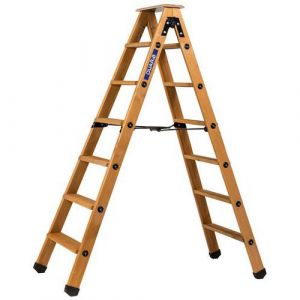 Escabeau Double Acc&Atilde;&uml;s Bois 2x6 Marches + Tablette