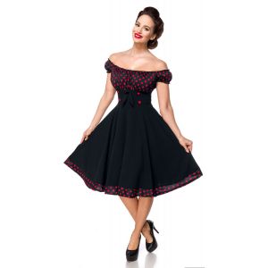 Robe mi-longue Rockabilly de Belsira - Robe Patineuse Avec &Eacute;paules D&eacute;nud&eacute;es - S &agrave; XXL - pour Femme - noir/rouge