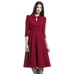 Robe mi-longue Rockabilly de H&R London - Robe De Cocktail En Velours - XS &agrave; 5XL - pour Femme - rouge