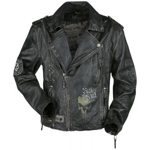 Veste en cuir  de Rock Rebel by EMP - Veste En Cuir Gris Fonc&eacute; Look Biker - S &agrave; 5XL - pour Homme - gris fonc&eacute;