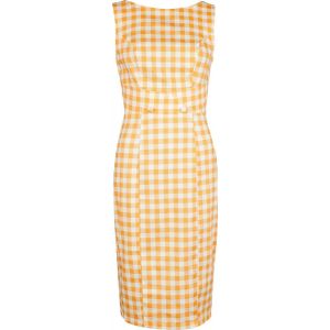 Robe mi-longue  de H&R London - Gemma Gingham Wiggle Dress - XS à XXL - pour Femme - blanc/jaune