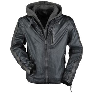 Veste en cuir  de Gipsy - Steep Slim Fit Lasanv - M à 5XL - pour Homme - anthracite/olive