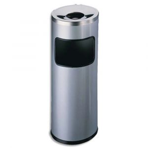 DURABLE Corbeille &agrave; papier ronde en m&eacute;tal + cendrier &eacute;touffoir - 17+2 litres - &oslash;25 x H63 cm - Argent