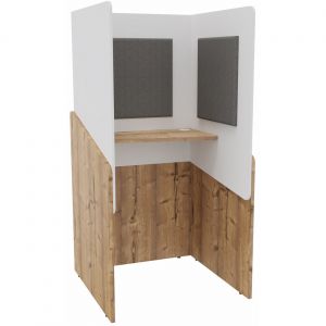 Alc&ocirc;ve cabine de confidentialit&eacute; acoustique debout CALME Bas Timber - Haut Blanc - Habillage Gris