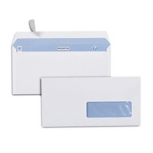 MONDOFFICE Enveloppe blanche Premium DL 110 x 220 mm 90g fen&ecirc;tre 35 x 100 mm - autocollante bande protectrice - Lot de 500
