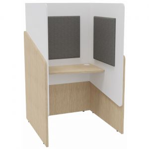 Alc&ocirc;ve cabine de confidentialit&eacute; acoustique assise CALME Bas Ch&ecirc;ne - Haut Blanc - Habillage Gris