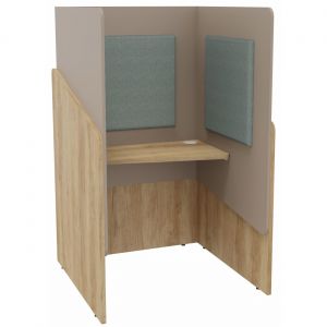 Alc&ocirc;ve cabine de confidentialit&eacute; acoustique assise CALME Bas Ch&ecirc;ne Nebraska - Haut Argile - Habillage Vert