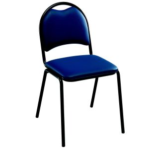 Chaise visiteur Clara - Vinyle - Bleu- Pieds m&eacute;tal Noir