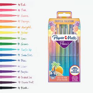 Paper Mate Flair Tropical - Stylo feutre &agrave; capuchon pointe moyenne 1 mm - Pochette 16 couleurs assorties