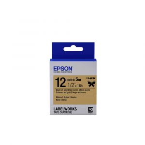 Epson Ruban satin pour &eacute;tiqueteuse LK-4KBK Noir/Or 12 mm (5 m), Noir sur or, Japon, Satin, Epson, LabelWorks LW-Z900FK Qwerty, 1,2 cm C53S654001