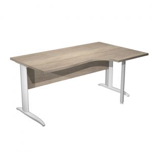 Bureau d'angle compact retour à droite Pronto Métal - L.160 x P.100 cm - Plateau Chêne Canadien - Pieds L Blanc