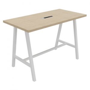 Table de réunion coworking Cohésion H.107 x L.160 x P.80 cm avec électrification - Plateau Chêne - Pieds Blanc