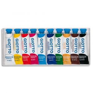 GIOTTO Bo&icirc;te rigide packebordable de 10 tubes 10ml de gouache, coloris assortis