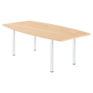 Table tonneau Actual L.200 x P.100 cm - Plateau Hêtre - Pieds carrés Blanc