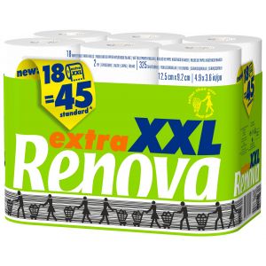 Renova Papier toilette Extra XXL double &eacute;paisseur - Maxi rouleau compact de 325 feuilles - Blanc - Carton de 18 rouleaux