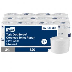 Tork Papier toilette OptiServe - T7- Rouleau de 820 feuilles -  2 plis - Sans mandrin Advanced - Blanc - 472630 - Carton de 24 rouleaux