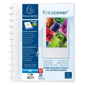 EXACOMPTA Prot&egrave;ge-documents &agrave; anneaux et pochettes d&eacute;tachables KreaCover&reg; 60 vues - A4 - Blanc