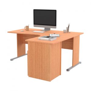 Pack Bureau d'angle compact retour à droite Pronto Bois - L.160 x P.100 cm - Plateau Hêtre - Pieds Hêtre + Caisson hauteur bureau L.43 x P.60 cm