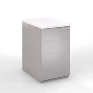 Caisson métal hauteur bureau L.42 x P.60 x H.72 cm - Corps Aluminium - Top Blanc
