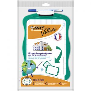 BIC Velleda Ardoise Effa&ccedil;able &agrave; Sec Double Face L. 21 x H. 31 cm avec feutre et Effacette - Cadre vert