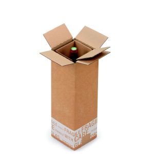 Bo&icirc;te d'exp&eacute;dition pour 1 bouteille 75 cl en carton double cannelure brun - L.int. 12 x l.12 x H.38,5 cm - Lot de 20