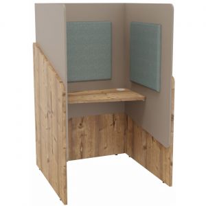 Alc&ocirc;ve cabine de confidentialit&eacute; acoustique assise CALME Bas Timber - Haut Argile - Habillage Vert