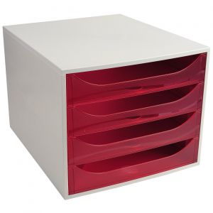 Exacompta Module de classement ECOBOX 4 tiroirs - Gris et Rose translucide
