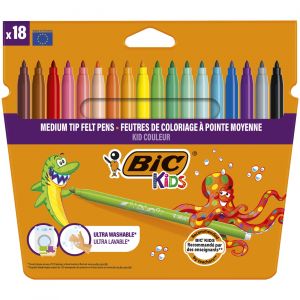 BIC Kids Couleur Feutres de coloriage pointe moyenne - Pochette de 18 couleurs assorties