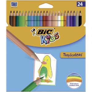 BIC KIDS Tropicolors Crayons de Couleur - Couleurs Assorties, Fabriqu&eacute;s Sans Bois - Etui de 24