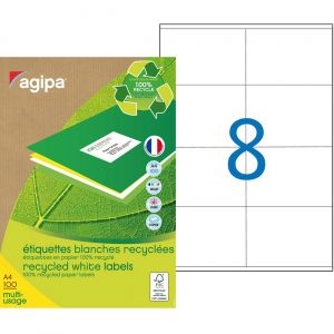 AGIPA 101192 Etiquettes blanches recycl&eacute;es multi-usage 105 x 70 mm - Bo&icirc;te de 800