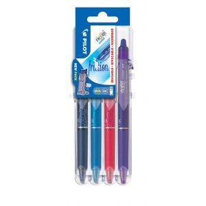 Pilot FriXion Clicker Stylo roller rétractable encre gel effaçable pointe moyenne 0,7 mm - Etui rigide organiseur de 4 couleurs assorties