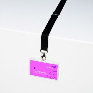 Avery Porte-badge 60 x 90 mm avec cordon tours de cou + 16 Etiquettes imprimables pr&eacute;d&eacute;coup&eacute;es - Lot de 10 Badges