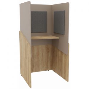 Alc&ocirc;ve cabine de confidentialit&eacute; acoustique debout CALME Bas Ch&ecirc;ne Nebraska - Haut Argile - Habillage Gris
