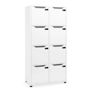 Meuble 8 cases porte à serrure à codes Flex'Office - H.158 x L.80 x P.40 - Blanc