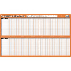 CBG Planning annuel congés et absences millésimé, 32 personnes, effaçable à sec, 60x99cm, 4 oeillets