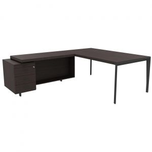 Bureau d'angle direction Arold 212 x 234 avec retour caisson porteur à gauche Placage bois ébène - Piètement métal gris