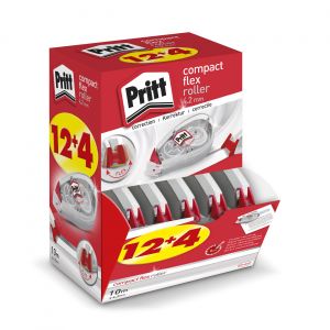 Pritt Roller de correction Compact Flex 4,2mm x 10m Translucide - Pack de 12 + 4 OFFERTS