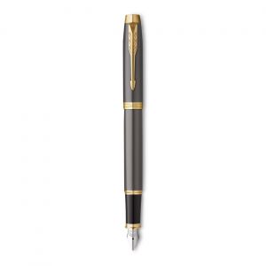 PARKER Stylo Plume IM Pr&eacute;mium Warm Grey GT - Plume en Acier - Gris m&eacute;tallis&eacute; et or