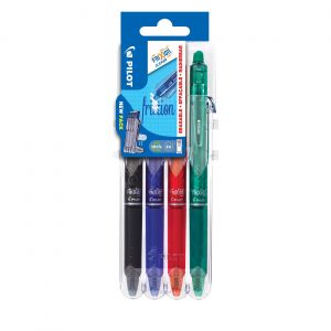Pilot FriXion Clicker Stylo roller rétractable encre gel effaçable pointe moyenne 0,7 mm - Etui rigide organiseur de 4 couleurs assorties classiques
