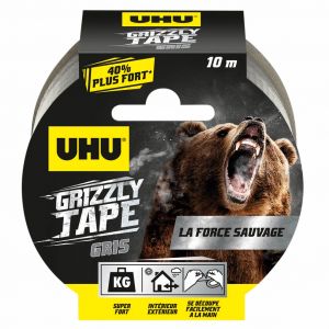 UHU Grizzly Tape Ruban adh&eacute;sif toil&eacute; en poly&eacute;thyl&egrave;ne r&eacute;sistant &eacute;tanche 50 mm x 10 m - Argent