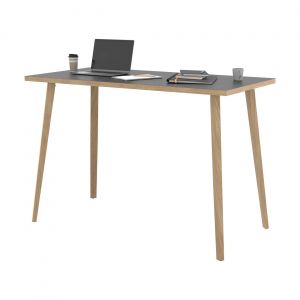 Table haute Halden - L.160 x H.110 x P.80 cm - Plateau Noir - Pieds bois Chêne