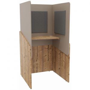Alc&ocirc;ve cabine de confidentialit&eacute; acoustique debout CALME Bas Timber - Haut Argile - Habillage Gris