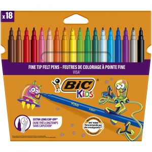 BIC Kids Visa Feutres de coloriage pointe fine - Pochette de 18 couleurs assorties